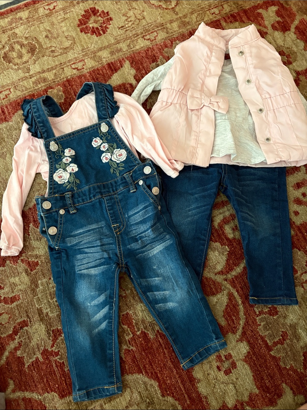 5 Piece 7 For All Mankind Baby Girl Lot Set 12 M Puffer, Overalls, Jeans & Tops